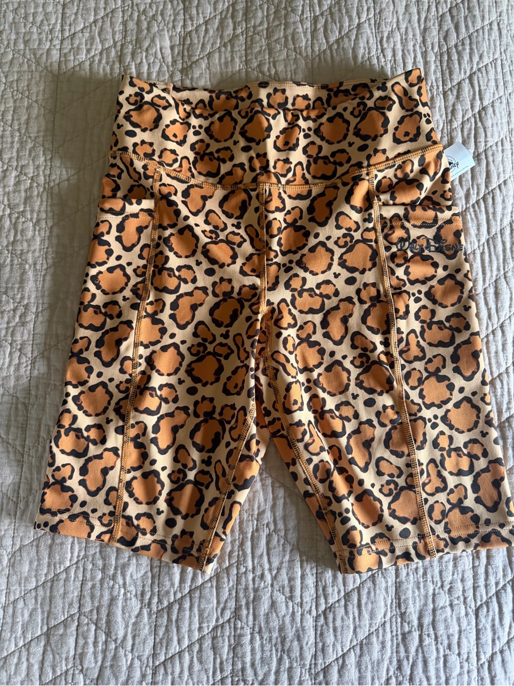 Disney Leopard-Print High-Rise Bike Shorts - Tan & Black